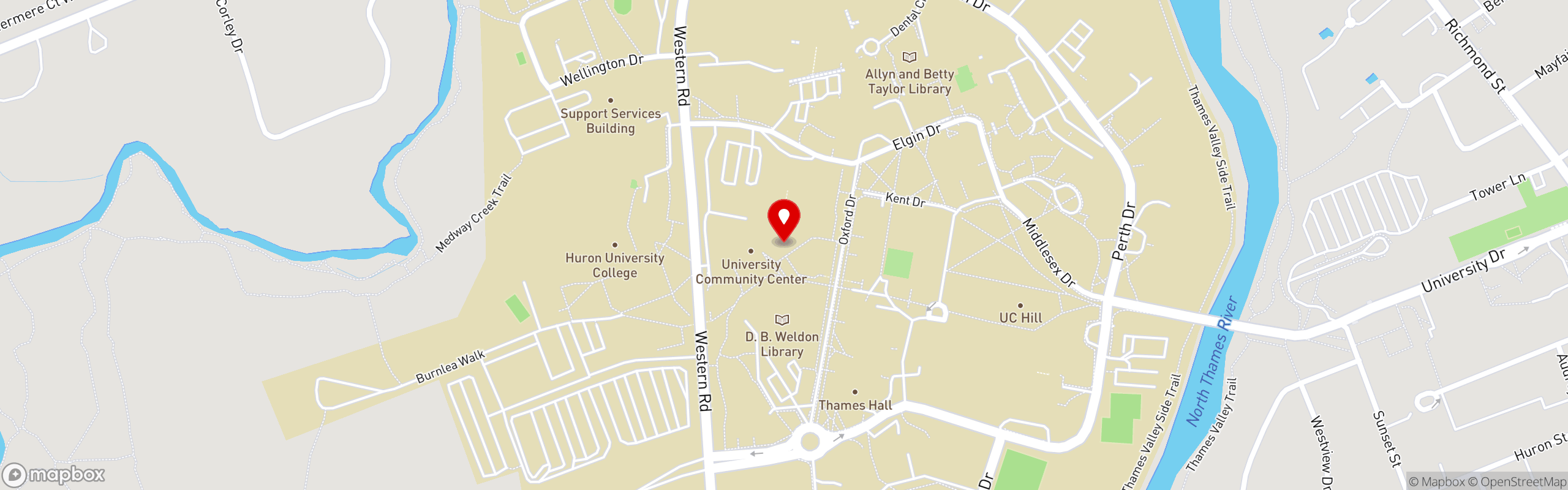 Street map pinning The Wave in Western University