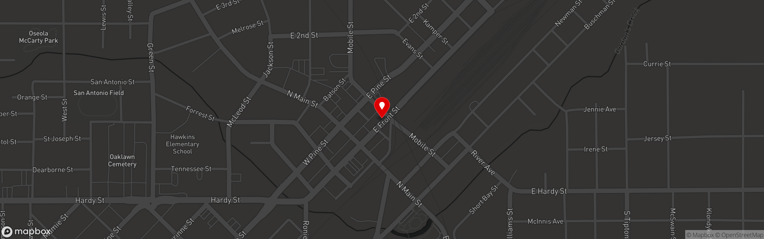 Street map pinning Hattiesburgers and Blues in Hattiesburgers and Blues