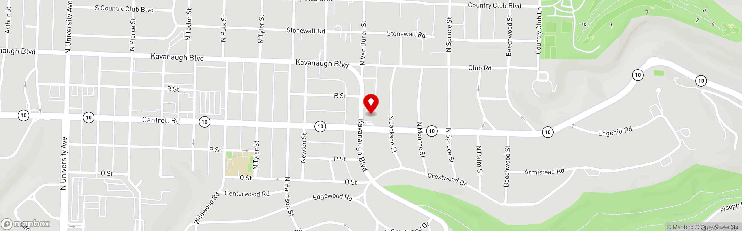 Street map pinning The Pizzeria in Little Rock