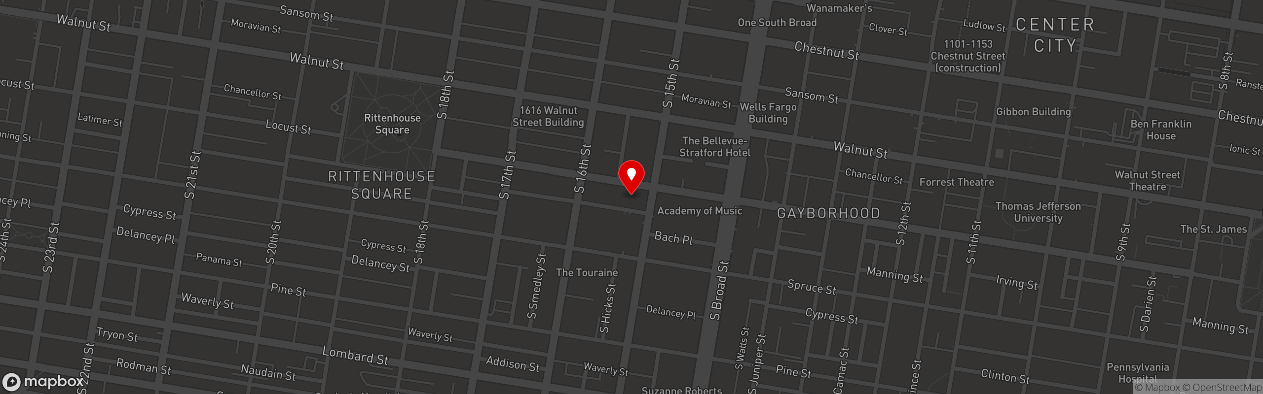 Street map pinning Fado Irish Pub in Philadelphia