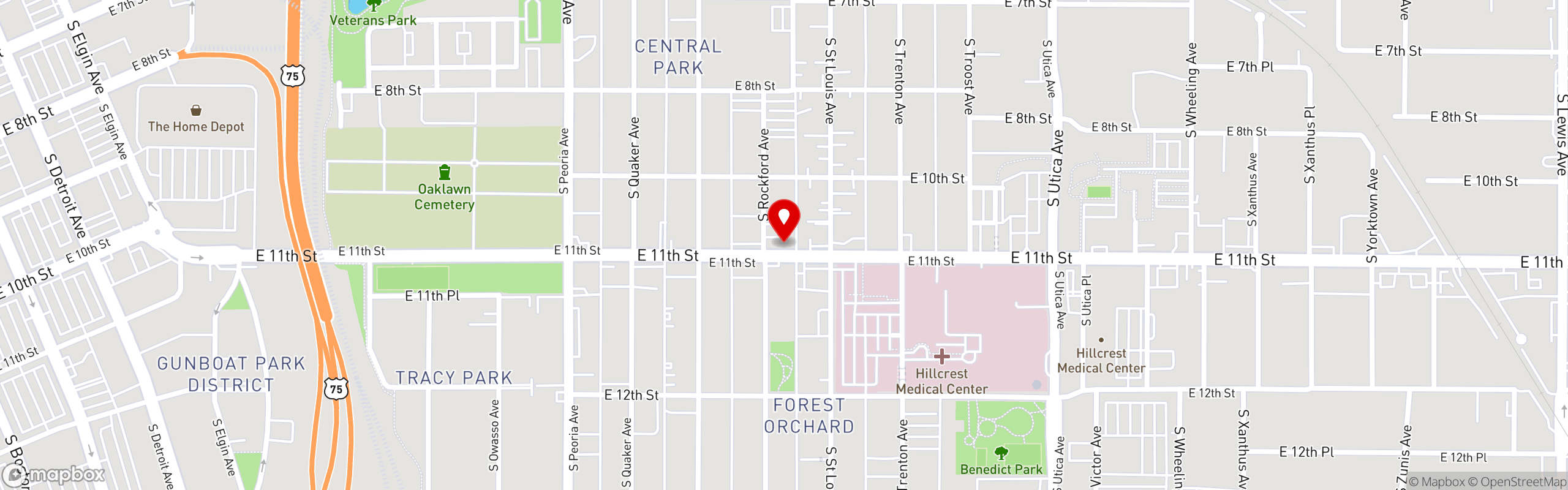 Street map pinning Ike's Chili in Tulsa