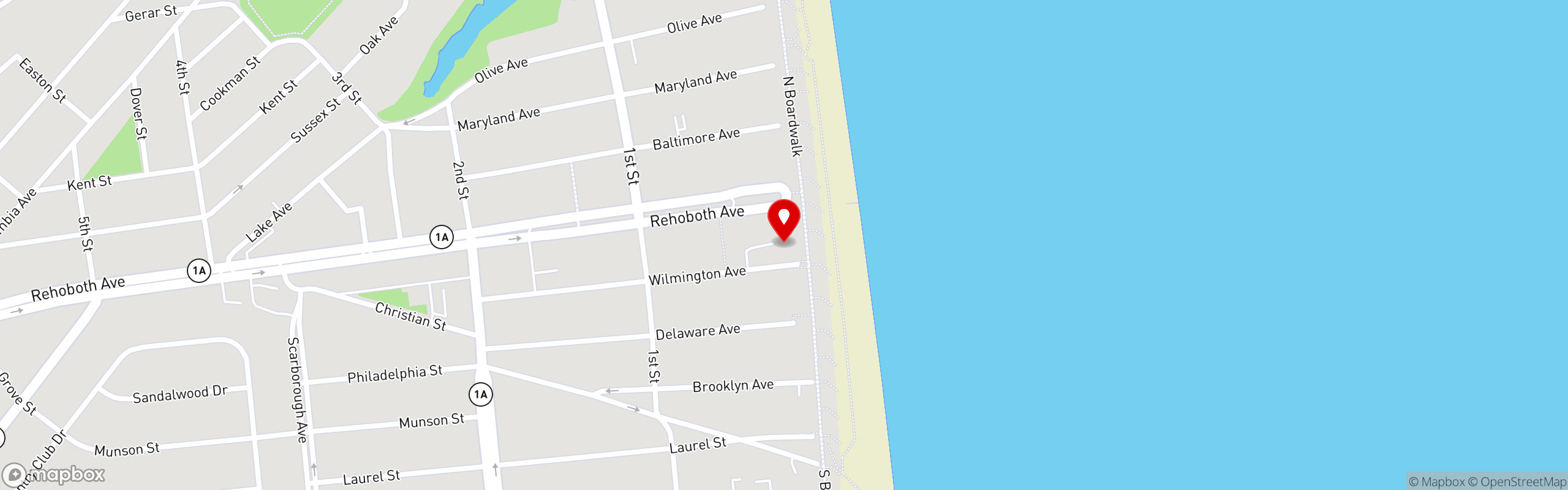 Street map pinning Zogg's Raw Bar & Grill in Rehoboth Beach