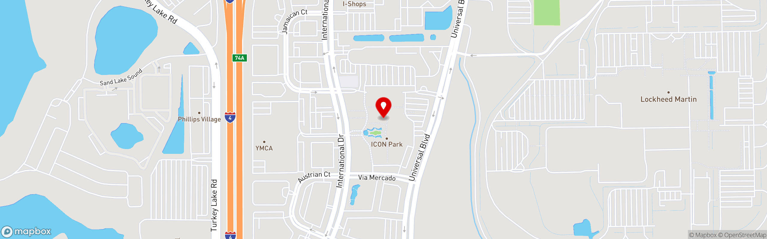 Street map pinning Sugar Factory - Main Site in Orlando, FL