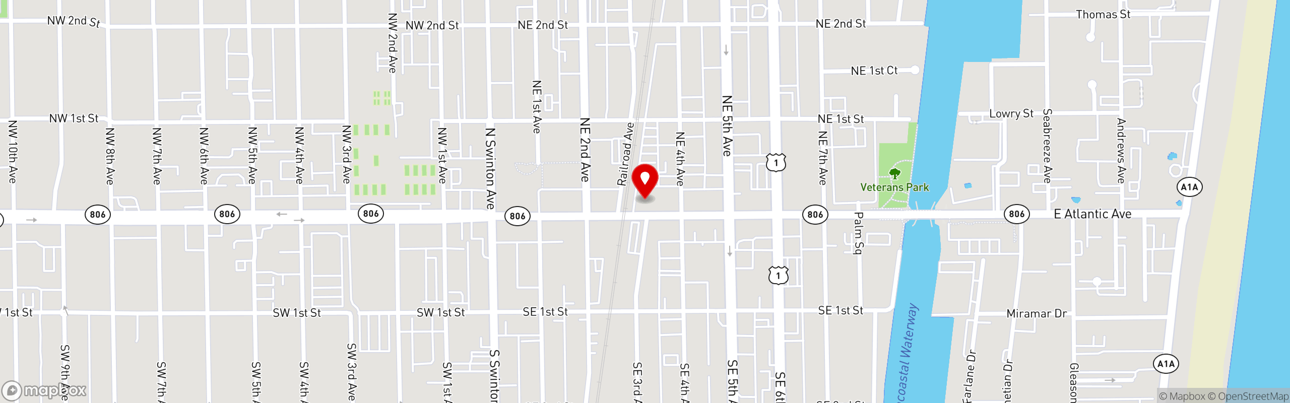 Street map pinning Sugar Factory - Main Site in Delray Beach, FL