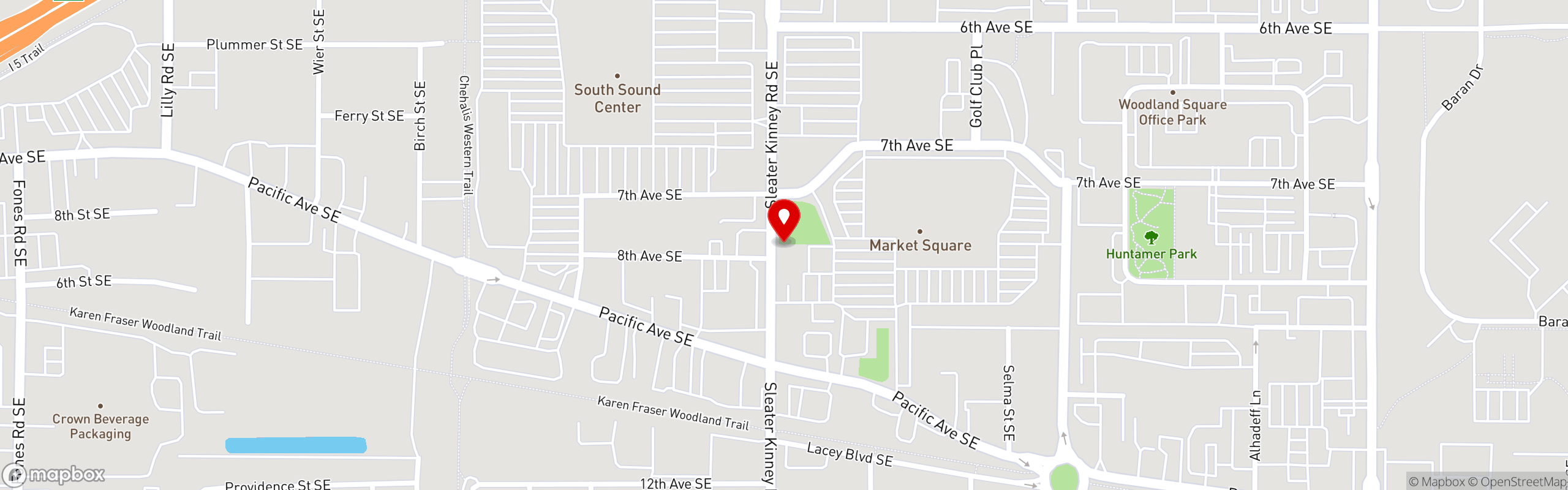Street map pinning Tacos California in Lacey