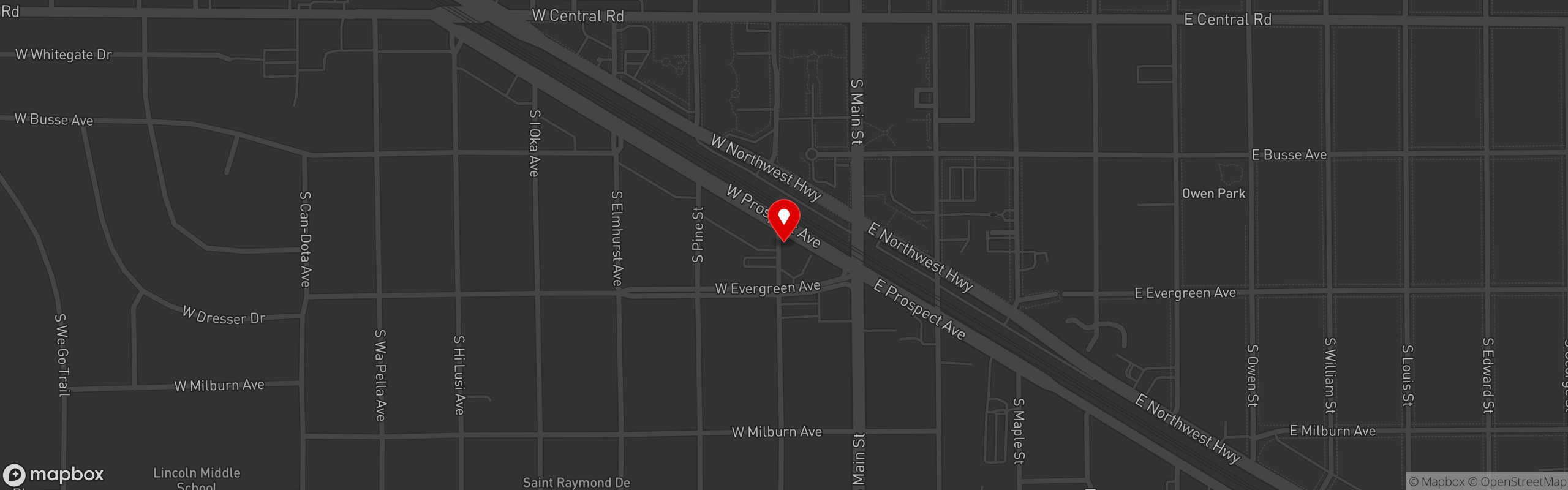 Street map pinning Salerno's in Salerno's Pizzeria & Catering - Mt. Prospect