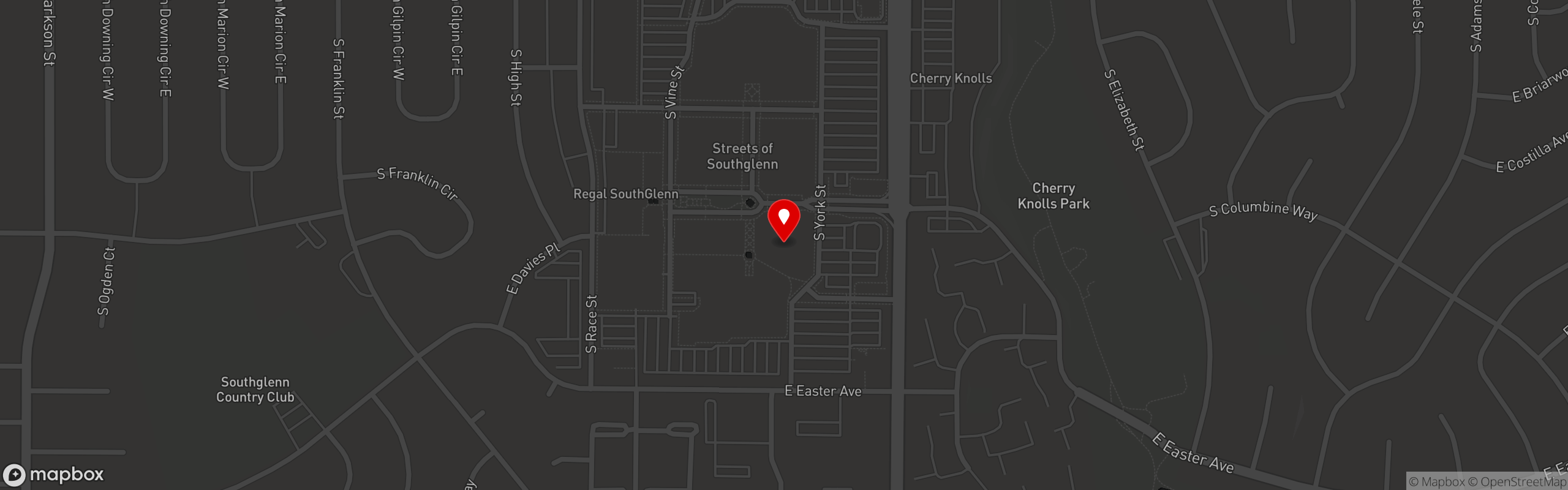 Street map pinning Indulge Bistro & Wine Bar in Southglenn