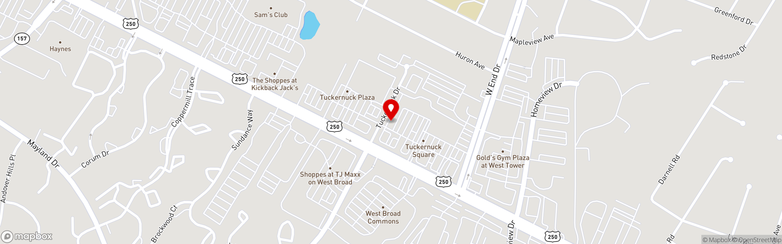 Street map pinning Zorbas Greek Italian Cuisine in Richmond