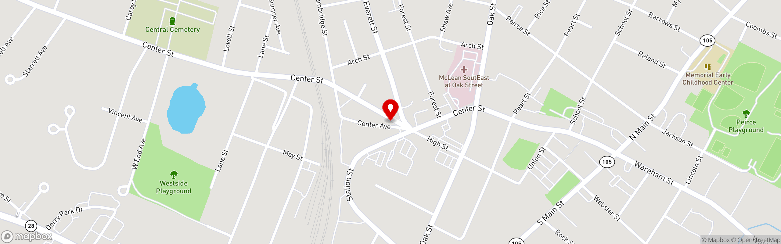 Street map pinning Nellie Rose in The Train Station (Middleboro)