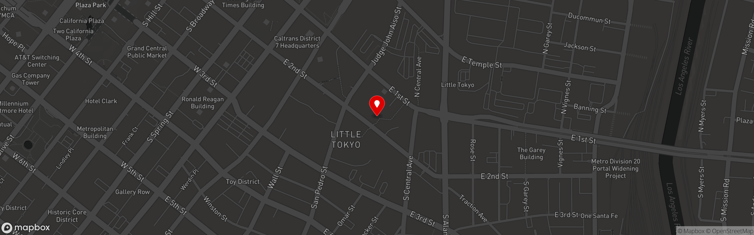 Street map pinning Ramen Yamadaya in Downtown Los Angeles