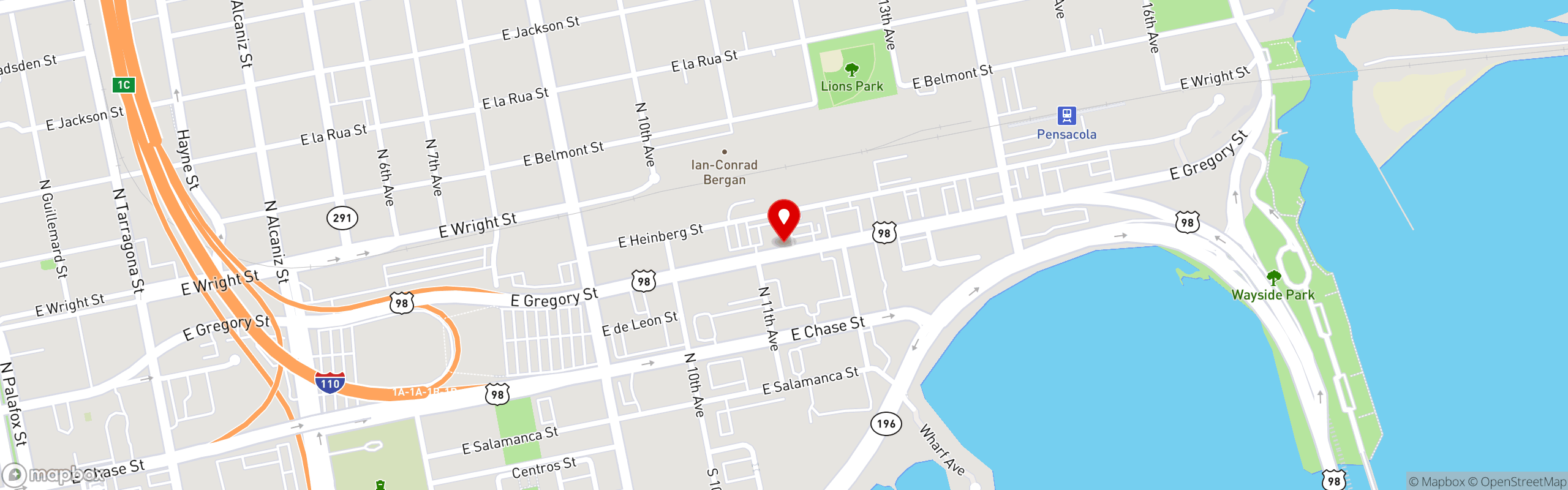 Street map pinning McGuire's Irish Pub in Pensacola