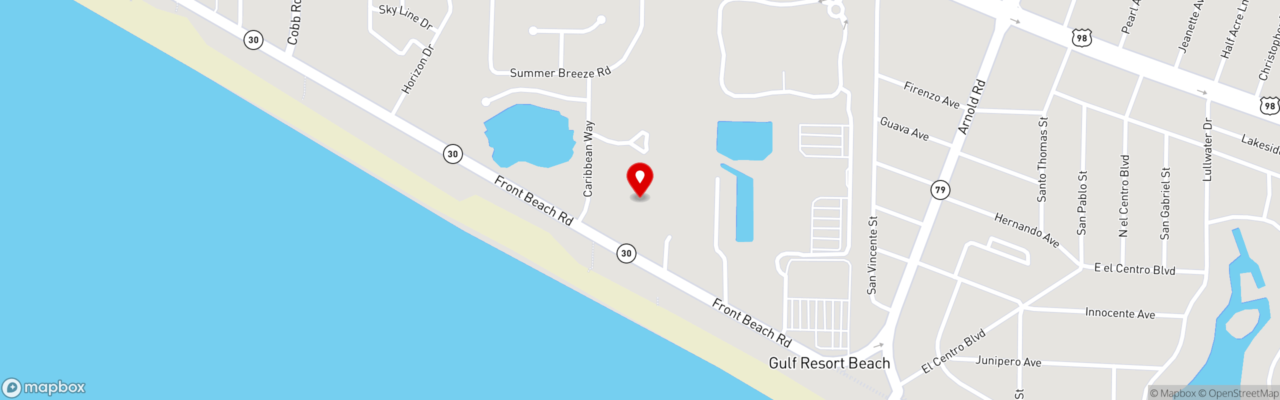 Street map pinning McGuire's Irish Pub in Panama City Beach