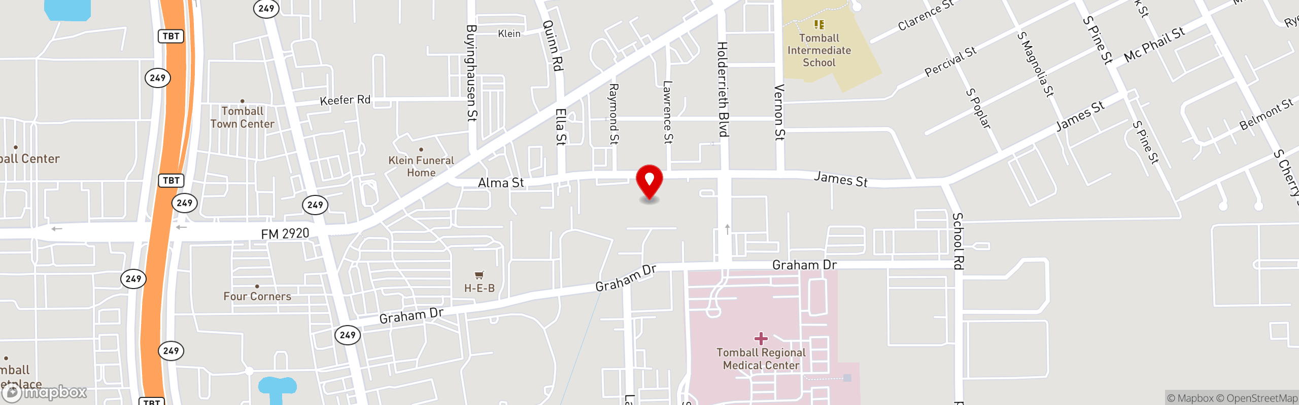 Street map pinning Martha's Mexican Restaurant & Grill in Tomball, TX