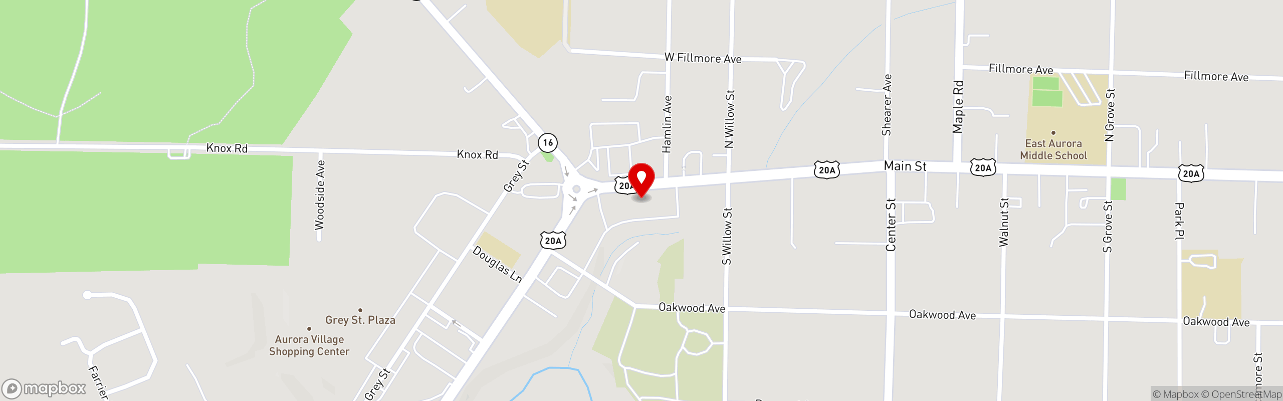 Street map pinning 189 Burger in East Aurora