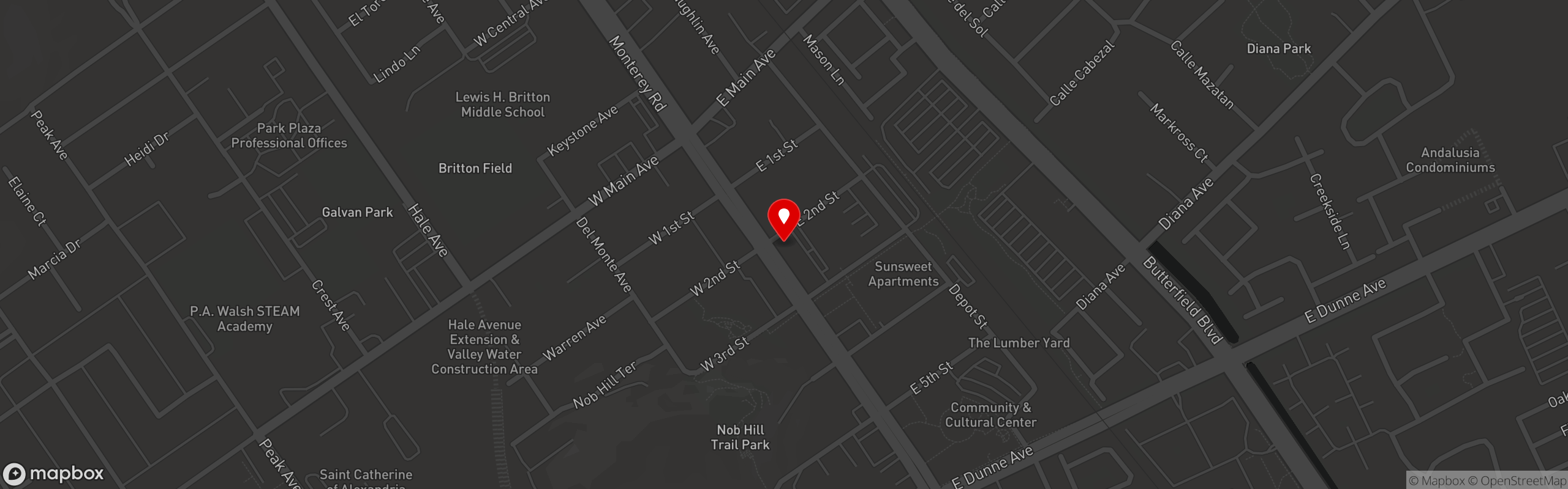 Street map pinning Giorgio's Italian Food and Pizzeria in Morgan Hill