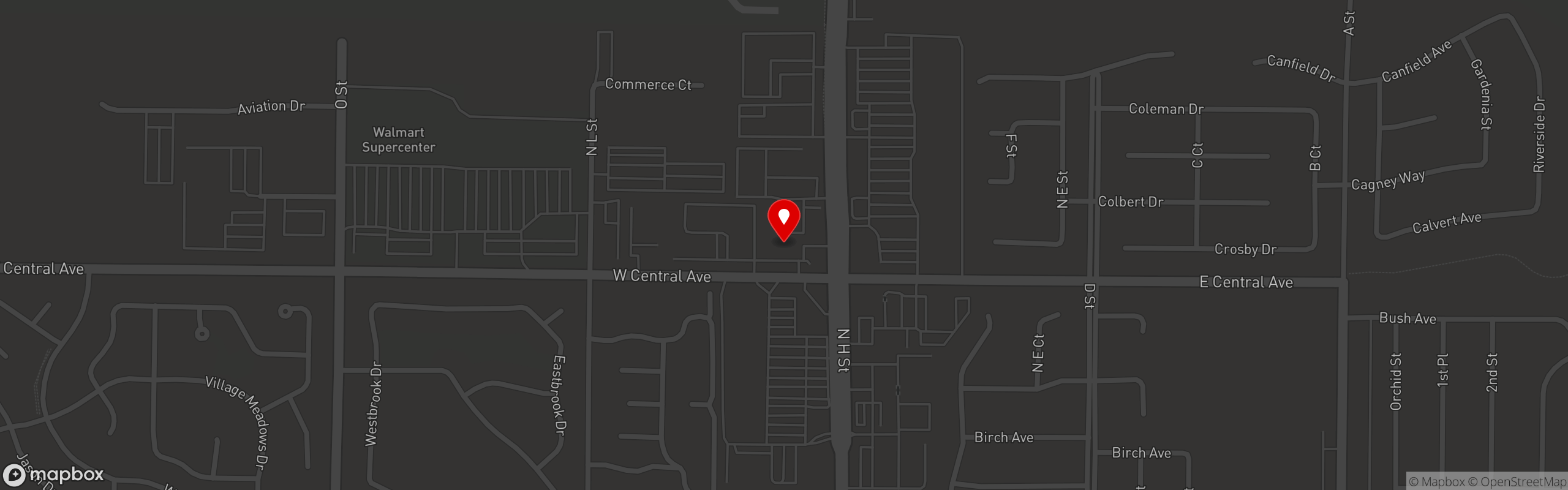 Street map pinning Bravo Pizza in Lompoc