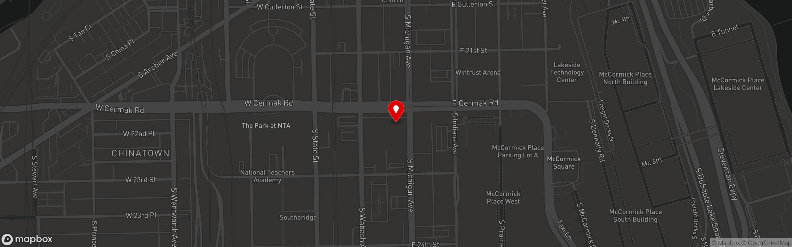Street map pinning Williams Inn Pizza & Sports Bar in Chicago