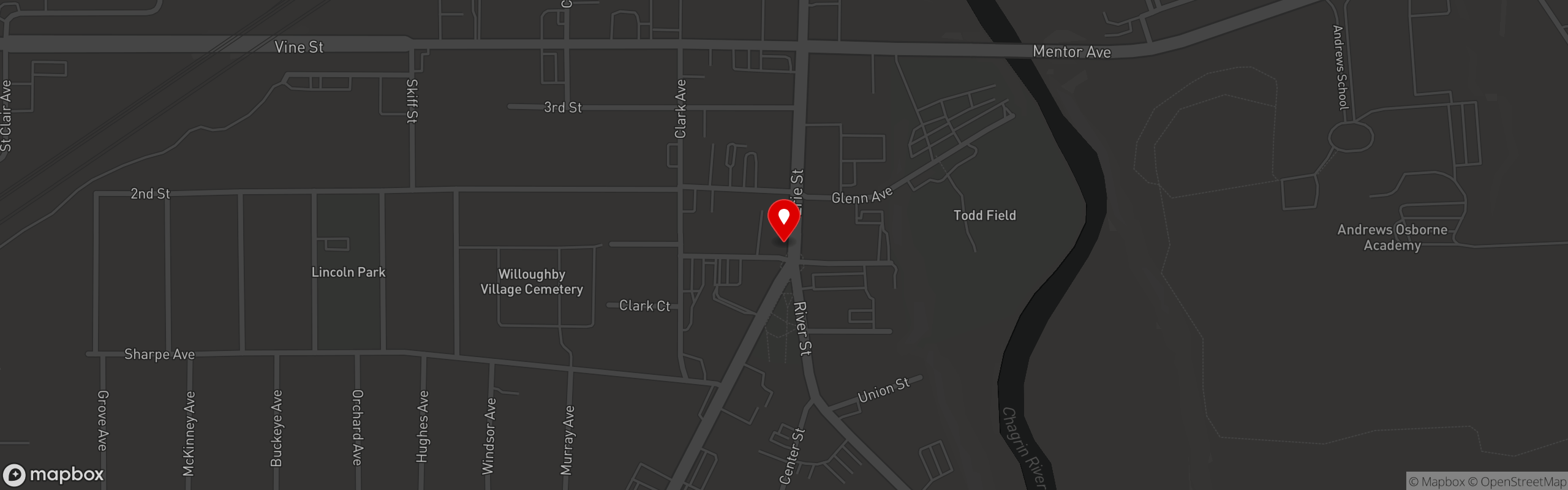 Street map pinning The Wild Goose in Willoughby