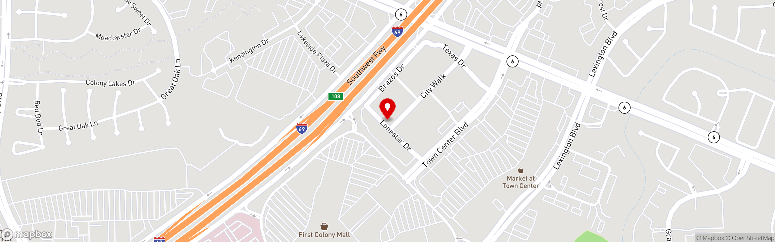 Street map pinning B.B. Italia Bistro & Bar in Sugar Land Town Square