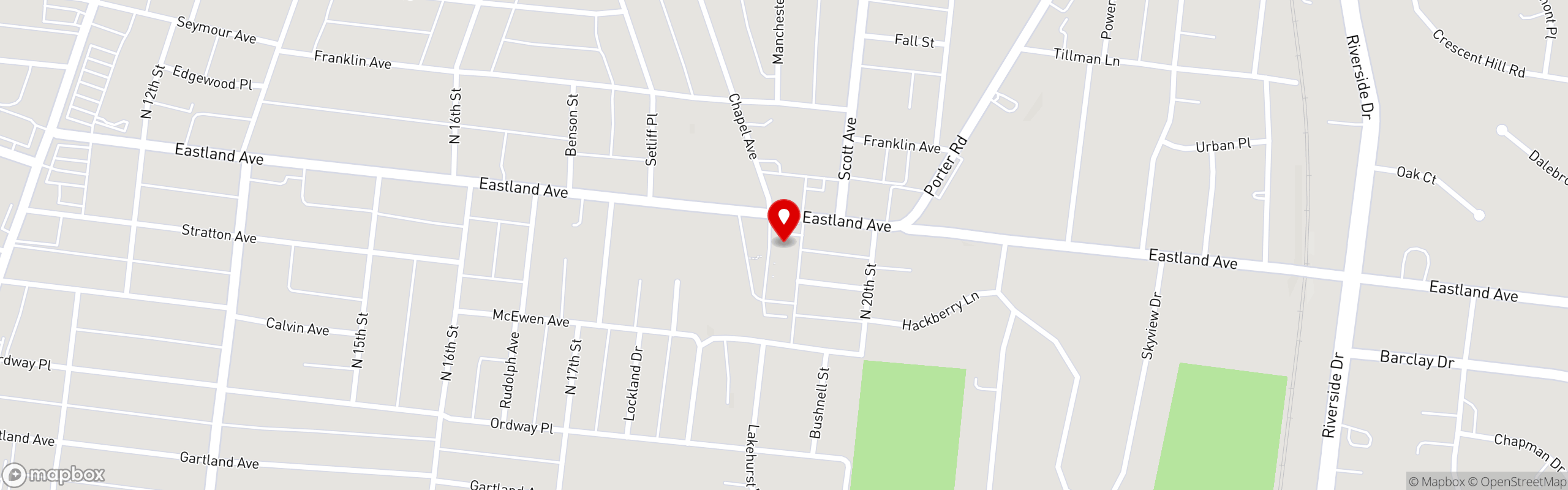 Street map pinning Ugly Mugs Coffee and Tea in East Nashville