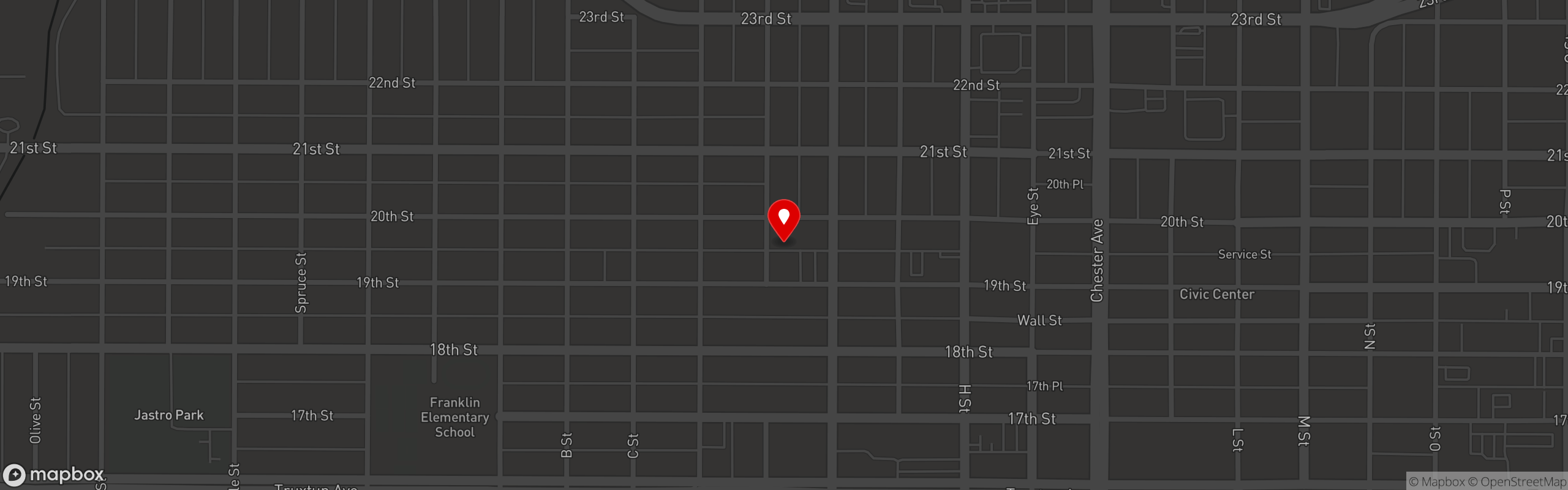 Street map pinning Prime Time BBQ in Bakersfield