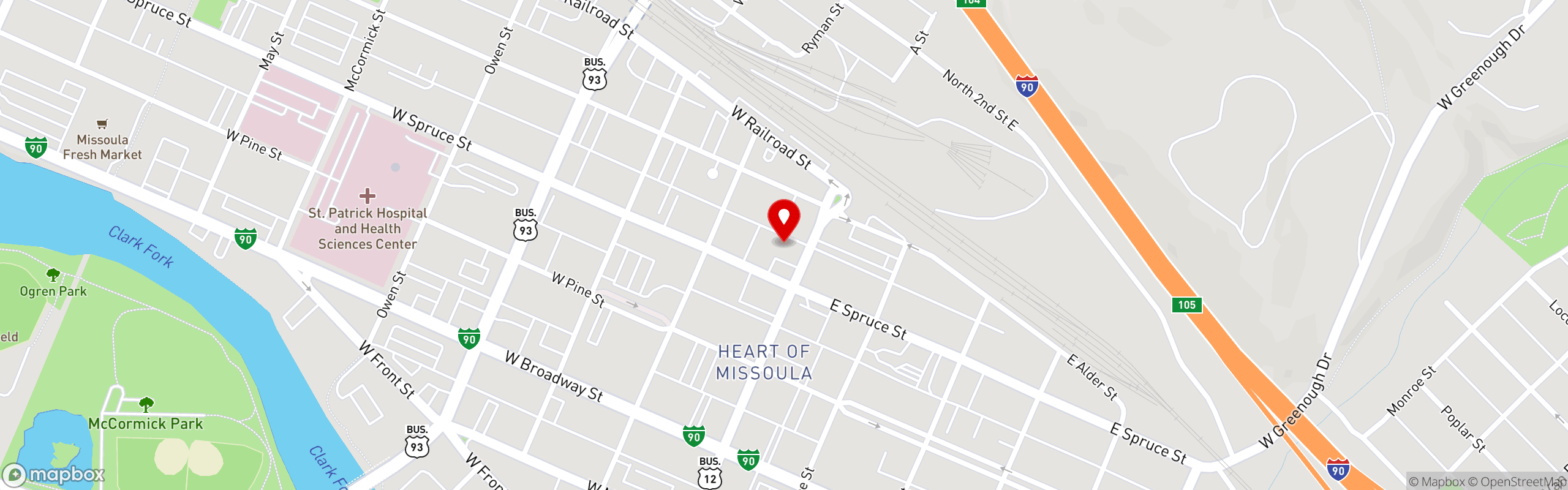 Street map pinning Iron Horse Brew Pub in Missoula, MT