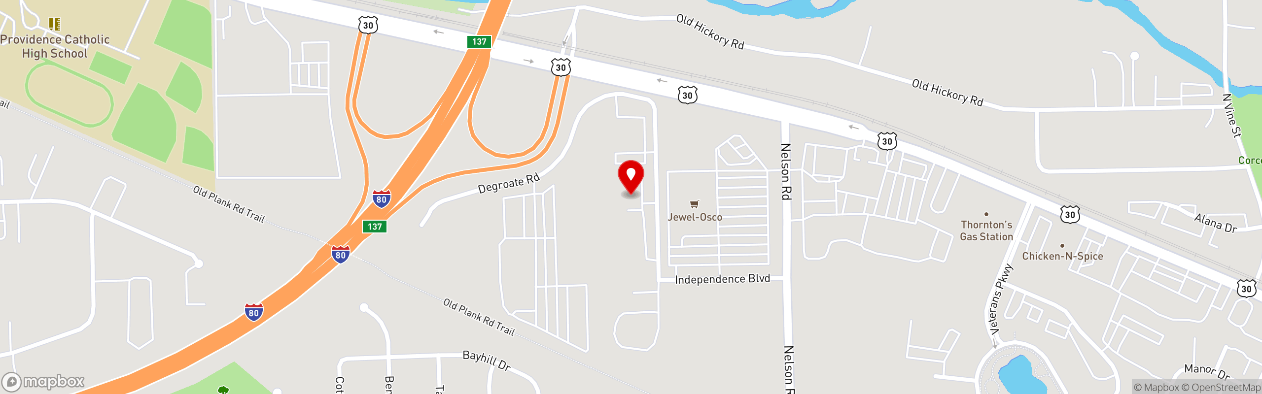 Street map pinning Tom Kelly's in New Lenox, IL