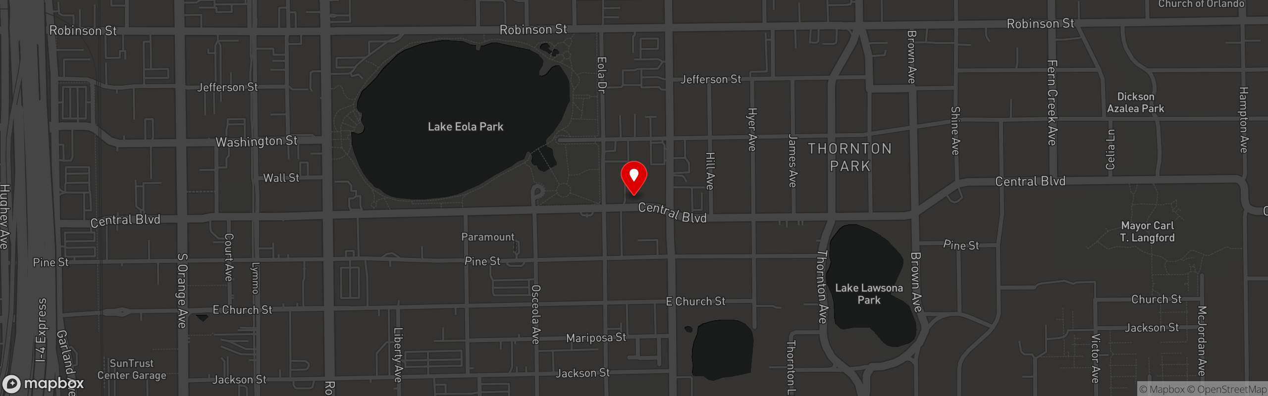 Street map pinning F&D Cantina in Thornton Park, Orlando, Florida
