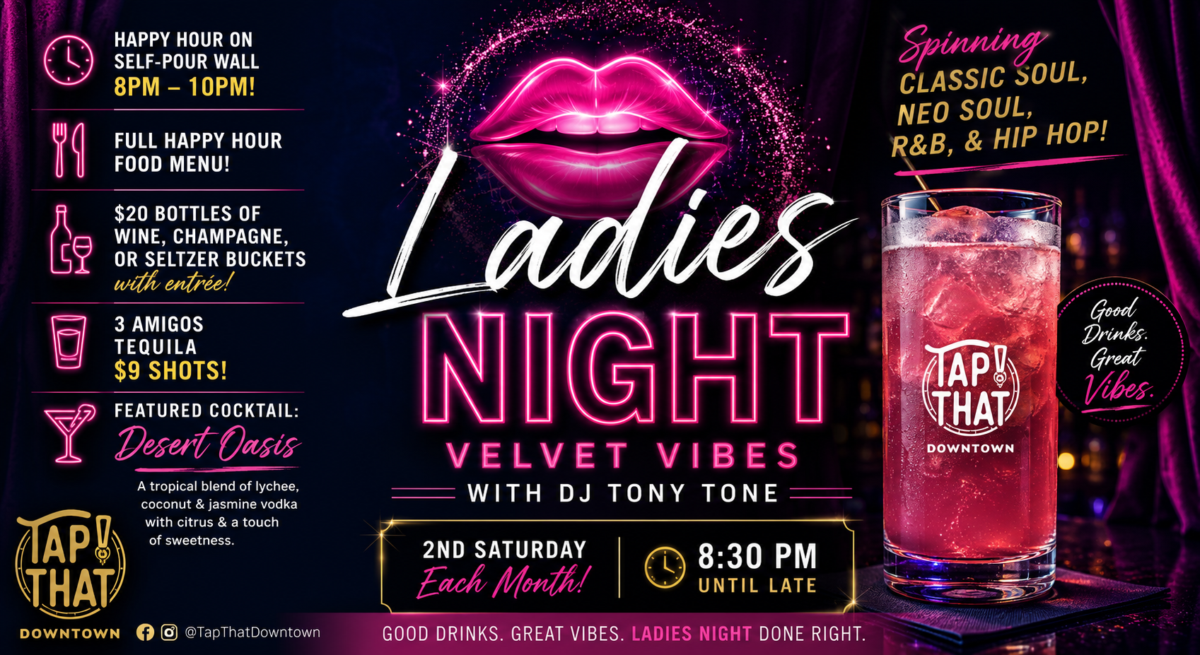 Ladies Night - Velvet Vibes with DJ Tony Tone - Tap That Downtown