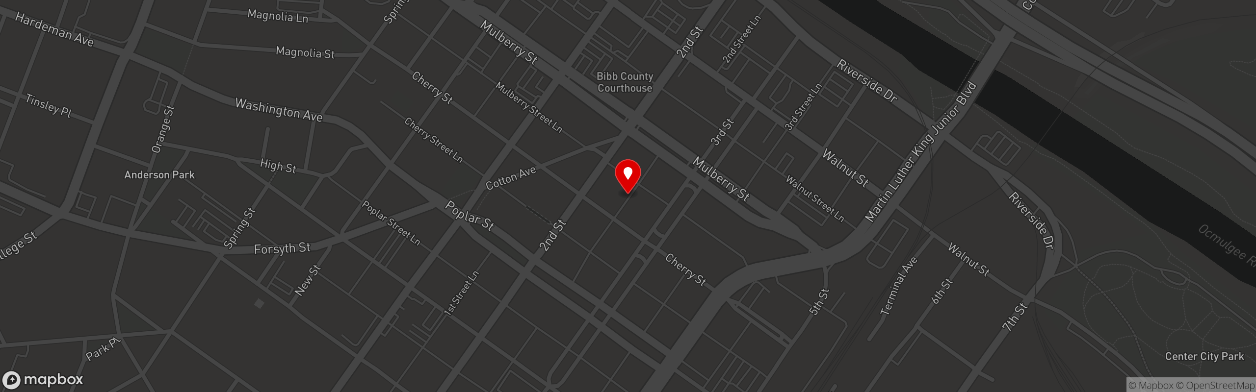 Street map pinning Downtown Grill in Macon