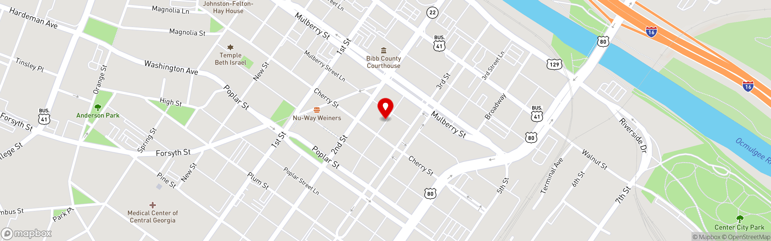 Street map pinning Downtown Grill in Macon