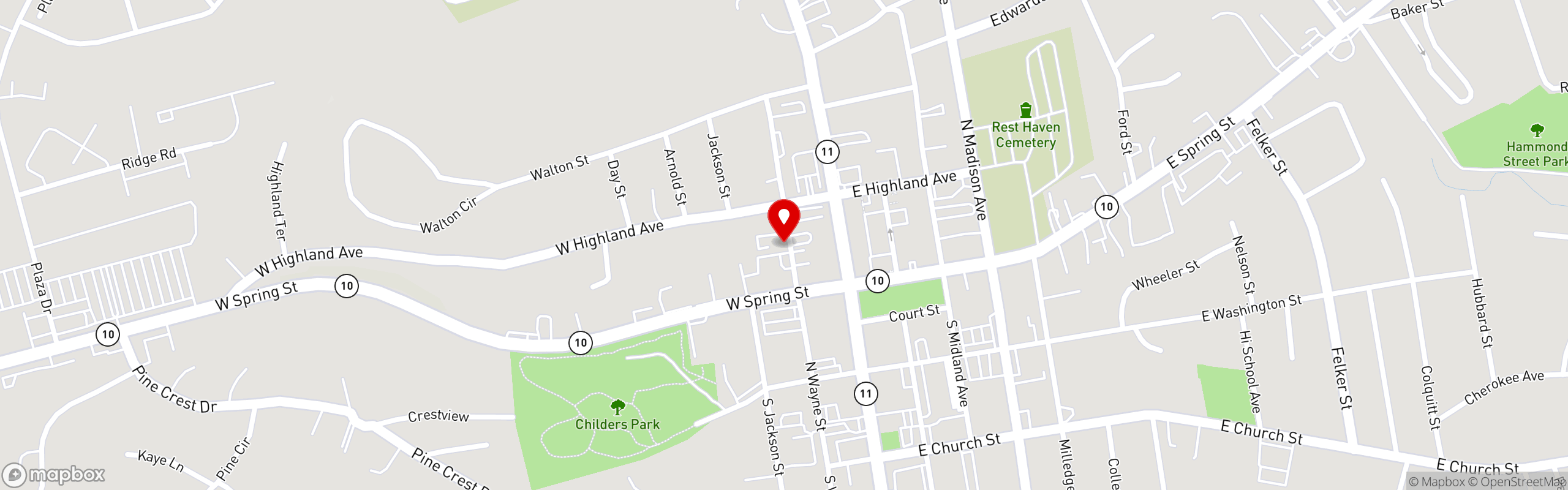 Street map pinning Le Gabrielle Crepes & Waffles in Monroe
