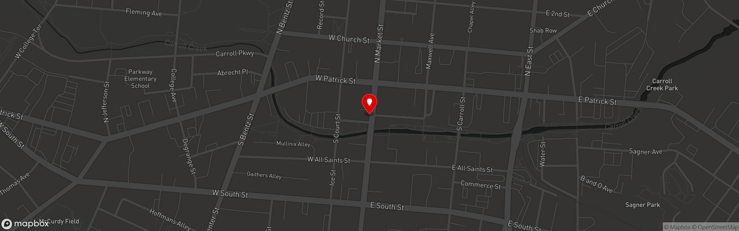 Street map pinning Shuckin' Shack - Frederick in Frederick