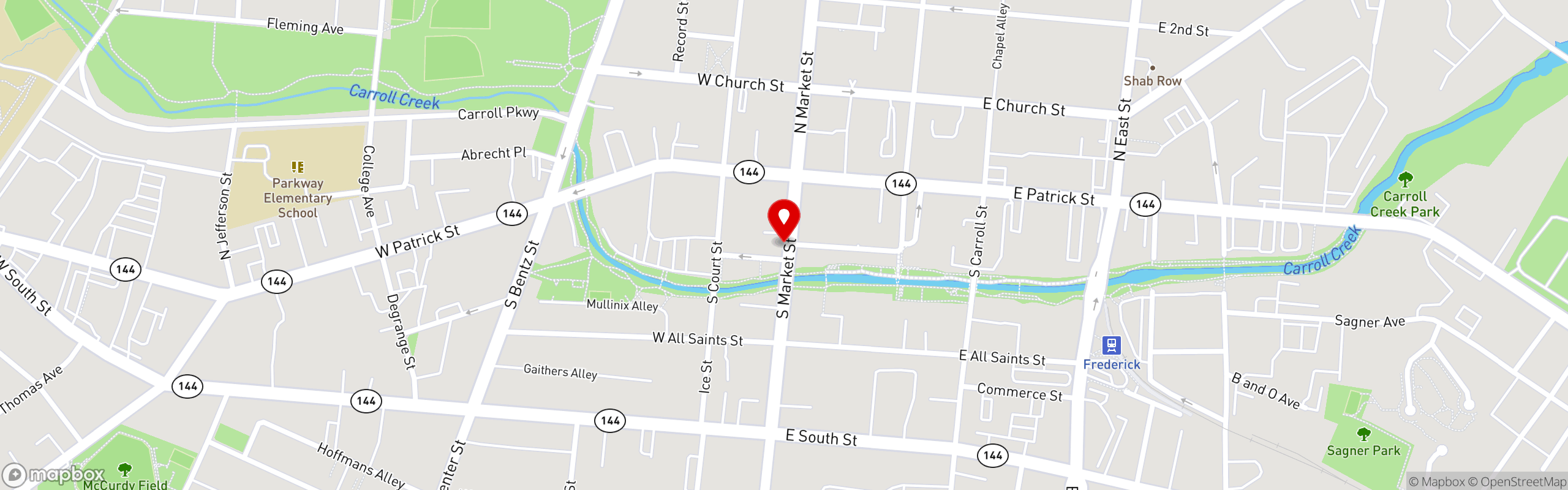 Street map pinning Shuckin' Shack - Frederick in Frederick