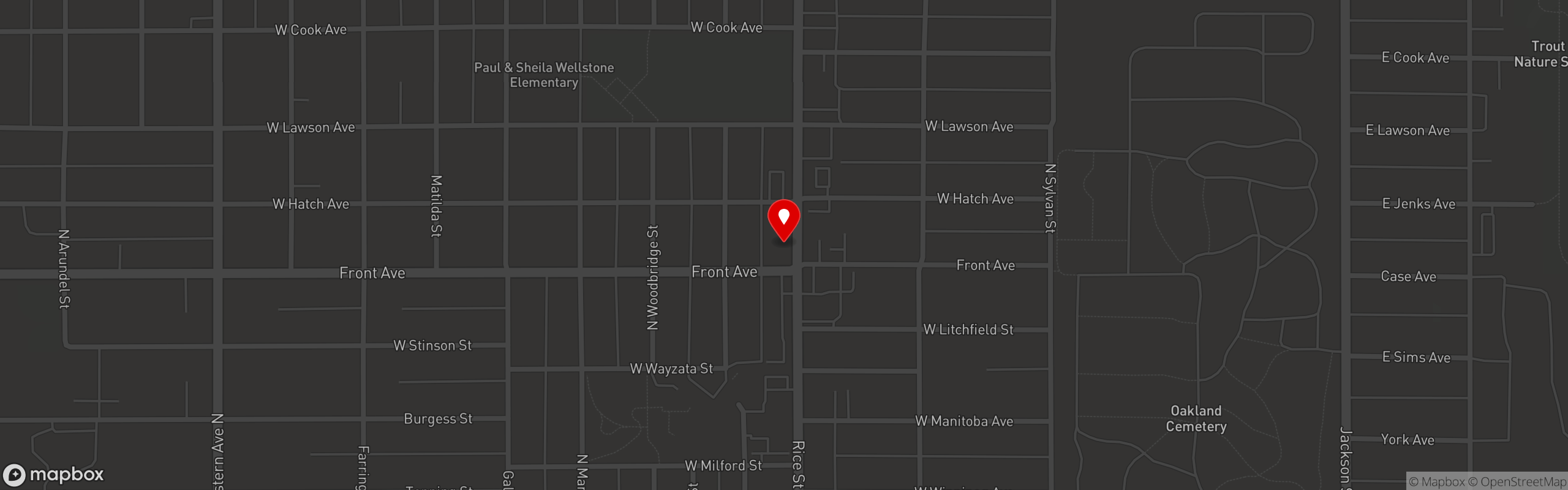 Street map pinning Nanny's Jamaican Kitchen in Nanny's Jamaican Kitchen - St. Paul