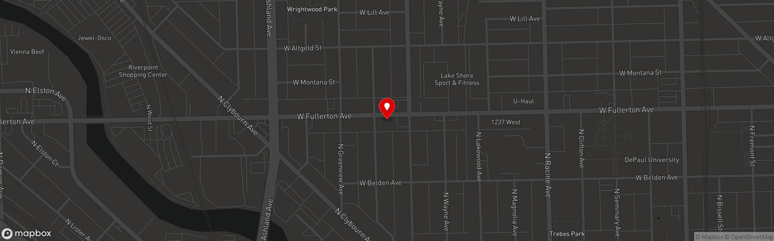 Street map pinning Warehouse Bar & Pizzeria Chicago in Lincoln Park