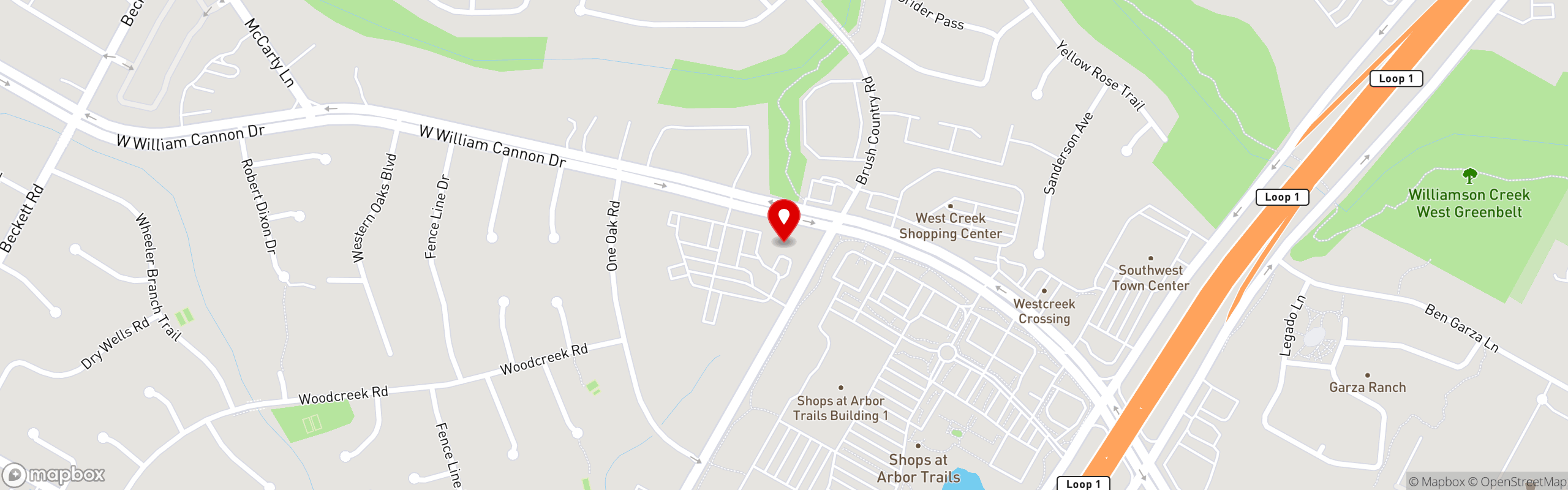 Street map pinning Flores Mexican Restaurant in South Austin