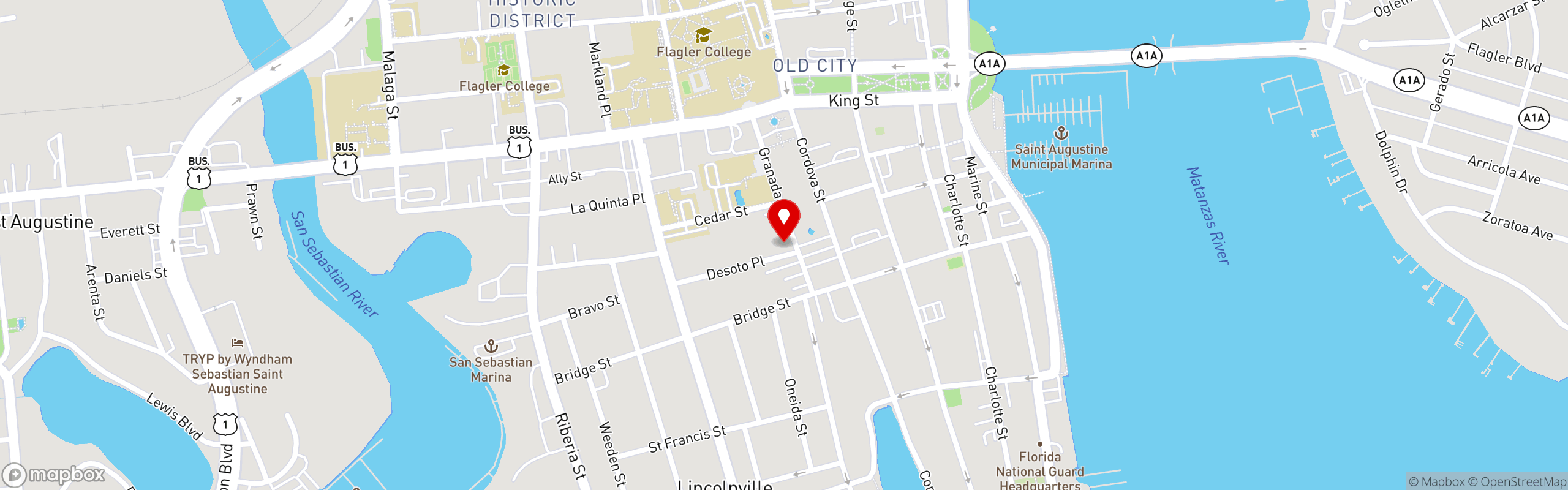 Street map pinning La Petite Kitchen in St. Augustine