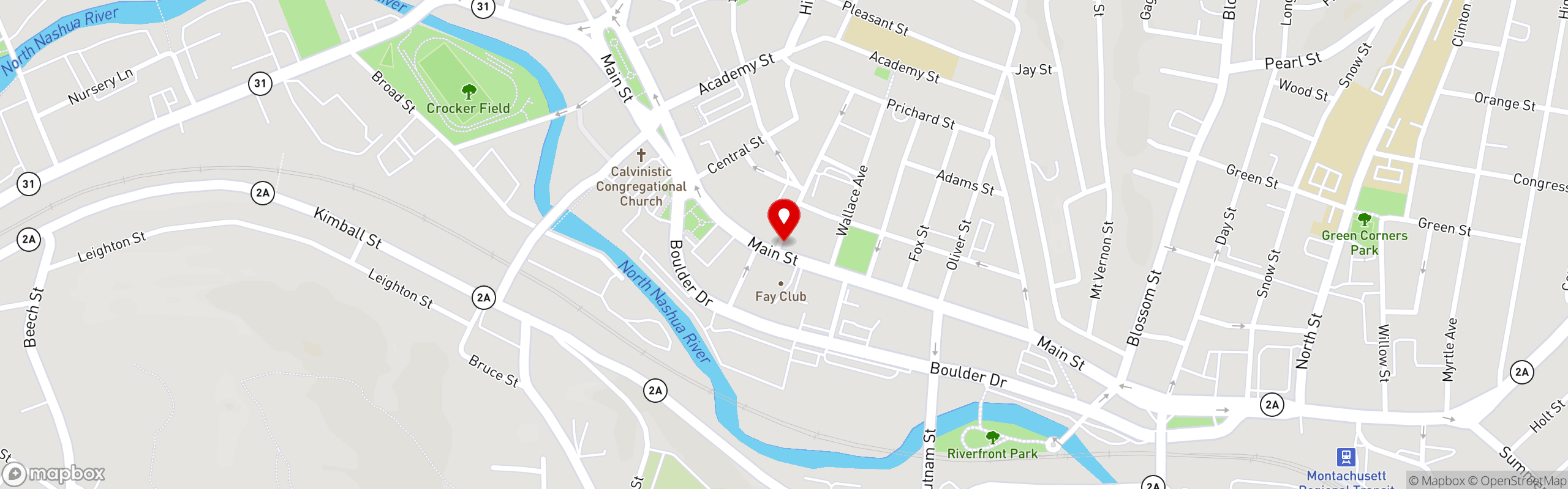 Street map pinning Dario's Ristorante in Fitchburg, MA
