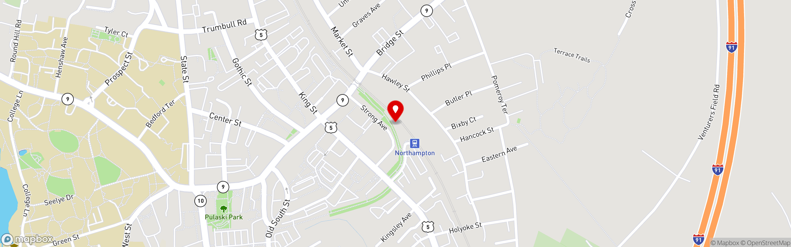 Street map pinning Notch 8 Grille in Union Station Northampton