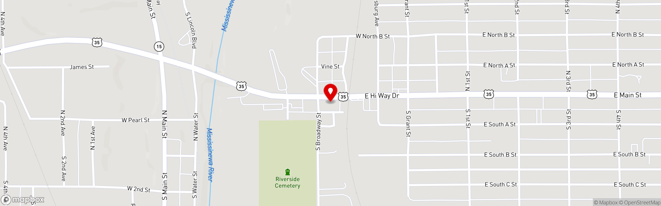 Street map pinning Pizza King & Boomtown Donuts of Gas City, IN in Pizza King | Gas City, IN