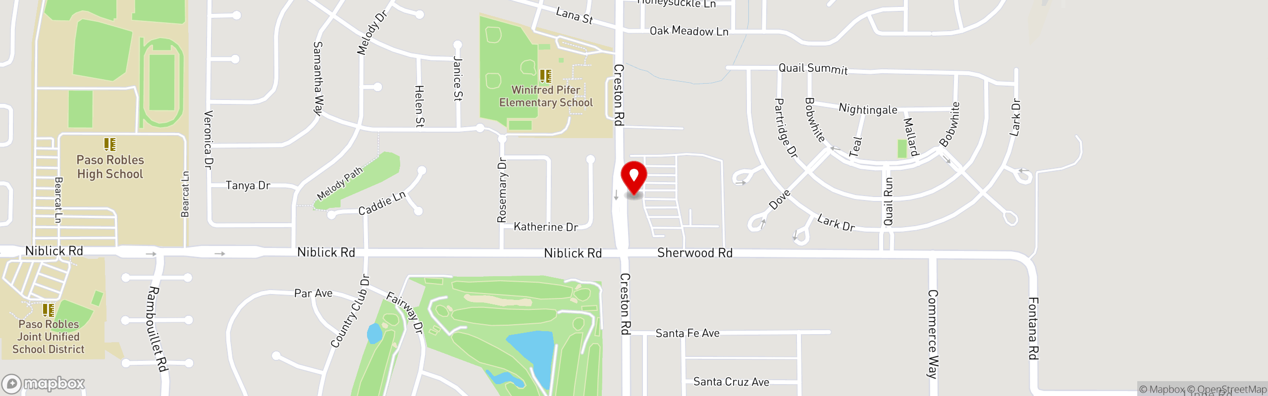 Street map pinning Burritos Express in Paso Robles