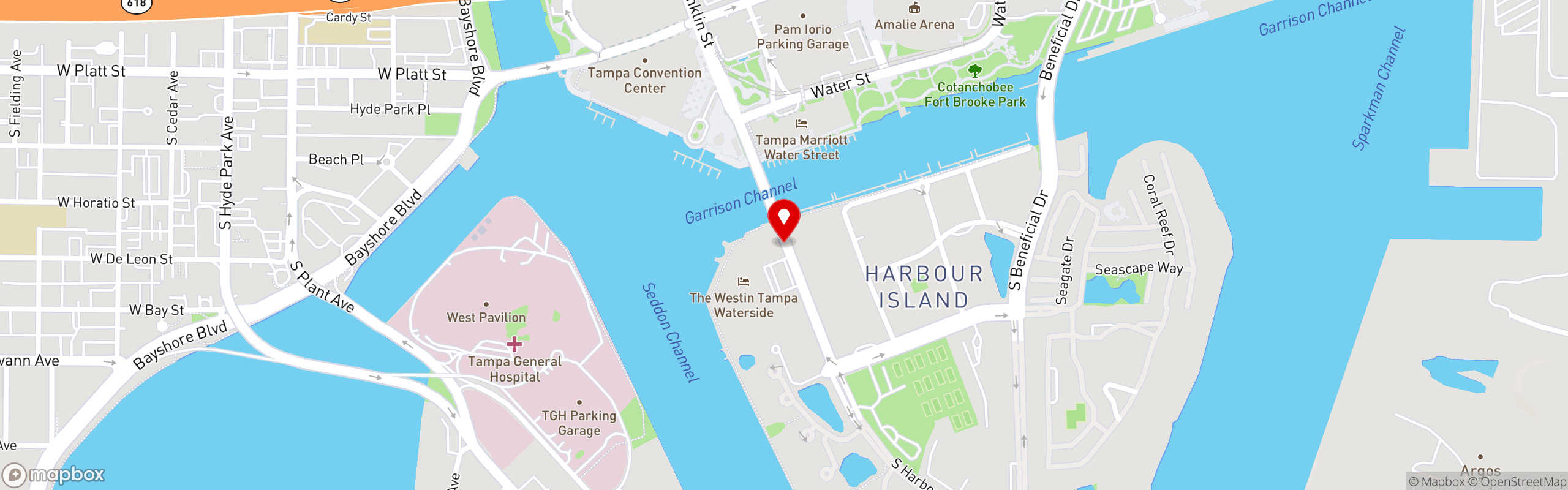 Street map pinning Jack's Waterfront Cafe & Wine Bar in Tampa
