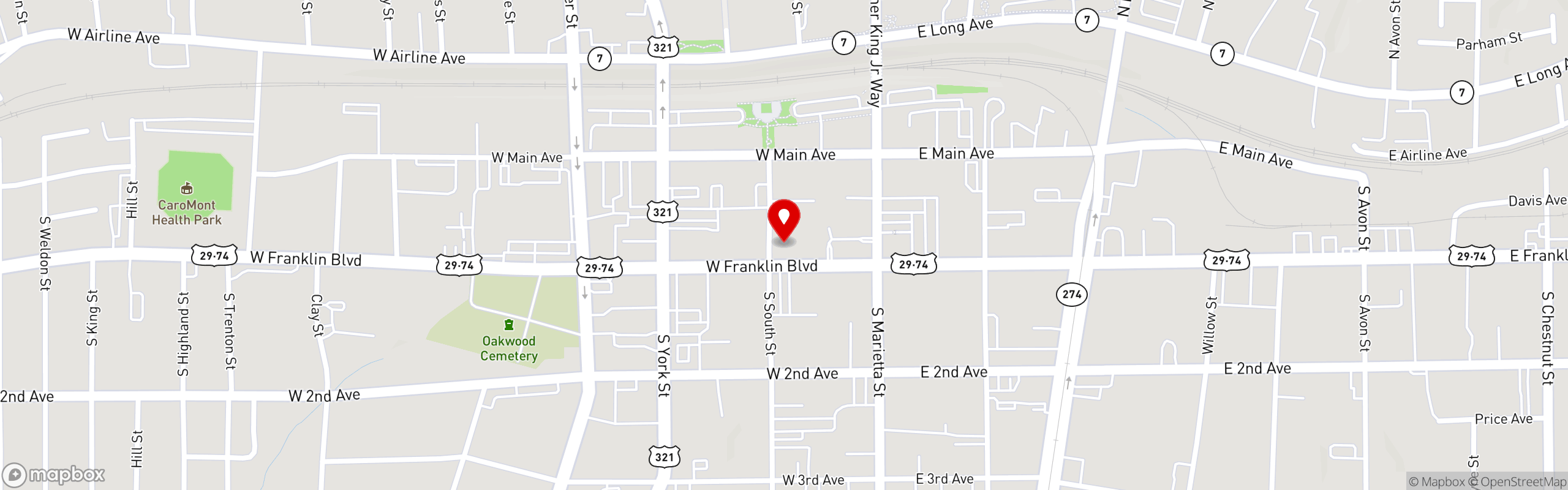 Street map pinning Webb Custom Kitchen in Gastonia
