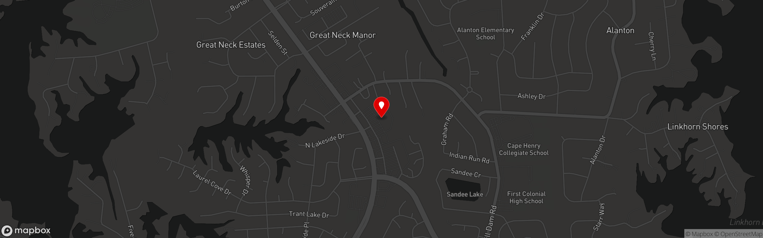 Street map pinning Black Angus Restaurant in Virginia Beach