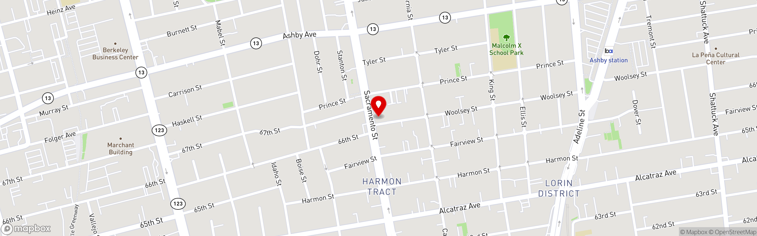 Street map pinning Creekwood Restaurant in Berkeley
