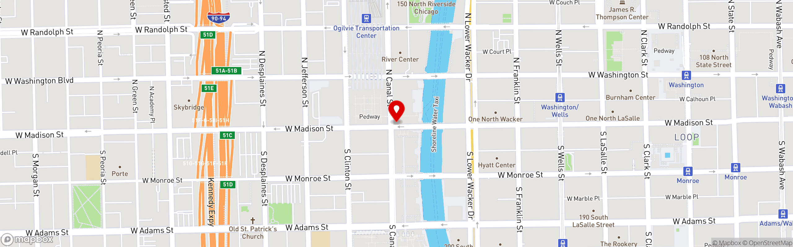 Street map pinning The Outpost Mexican Eatery in Two North Riverside Plaza