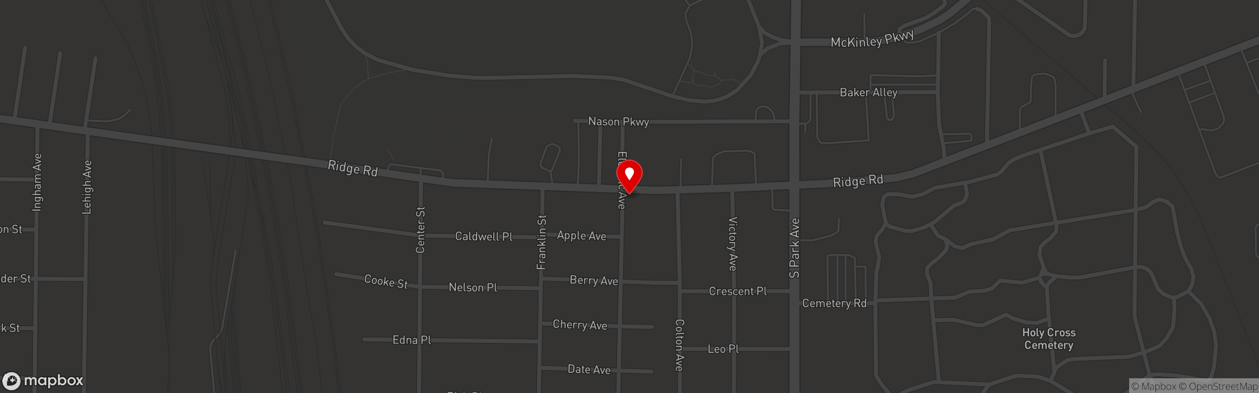 Street map pinning Curly's Grille in Lackawanna