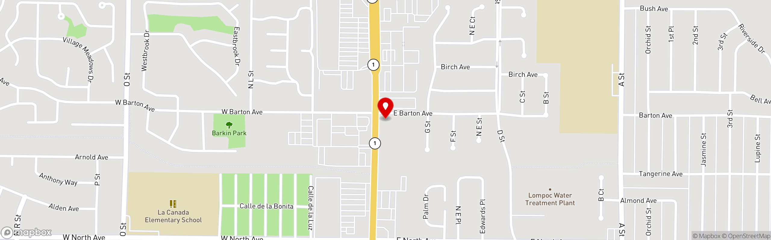 Street map pinning Floriano's Mexican Food in Lompoc