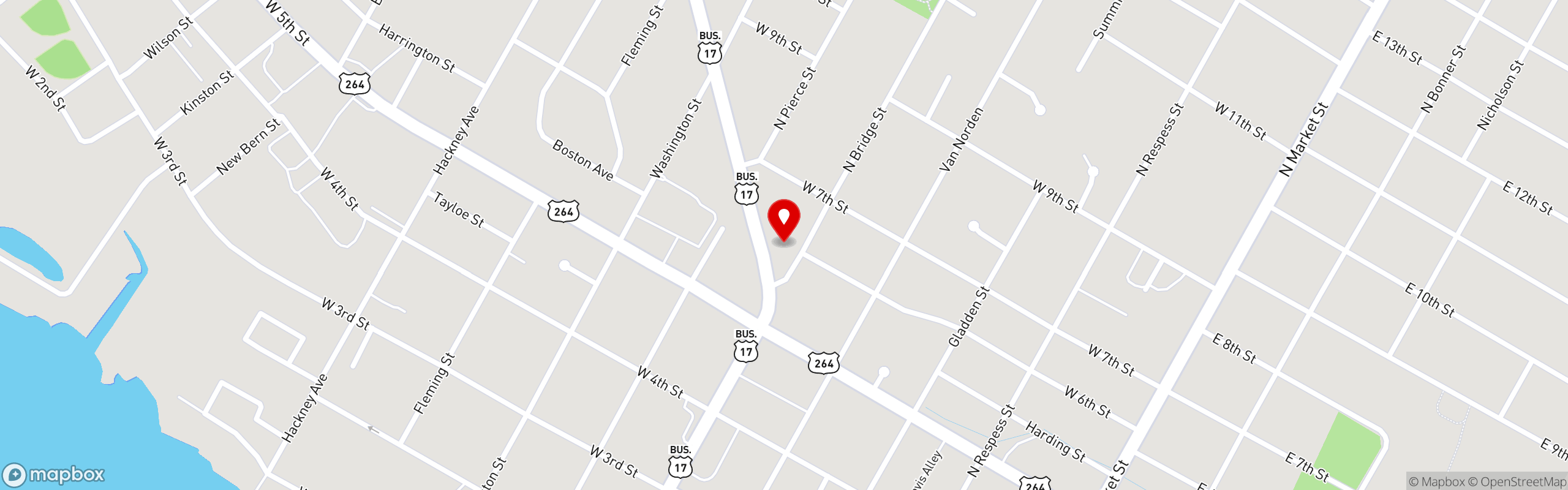 Street map pinning King Chicken Drive-In in Washington, NC